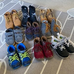 9 Pairs Boys Shoes Boots Toddler size 8T -10T Tmberland Cat & Jack Under Armour